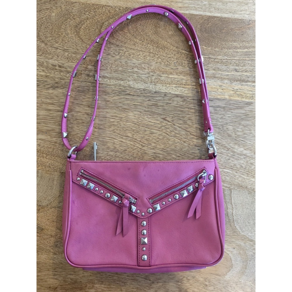 Nordstrom Purse Genuine Leather Pink Studs Small Shoulder Bag Crossbody